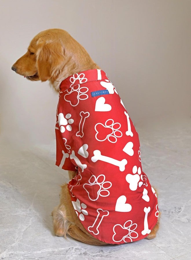 15 BUTTONS Rayon Red and White Paws and Bones Love Printed Summer Dog Shirt | Full Grown Dogs, Husky, Rottweiler, Saint Bernard | Super Soft Light Weight | Comfortable Pet Clothing (3XL) - Image 4